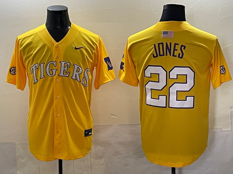 Men 2025 LSU Tigers #22 Jones Yellow Joint Name Nike NCAA 2025  Jersey style 1->ncaa teams->NCAA Jersey